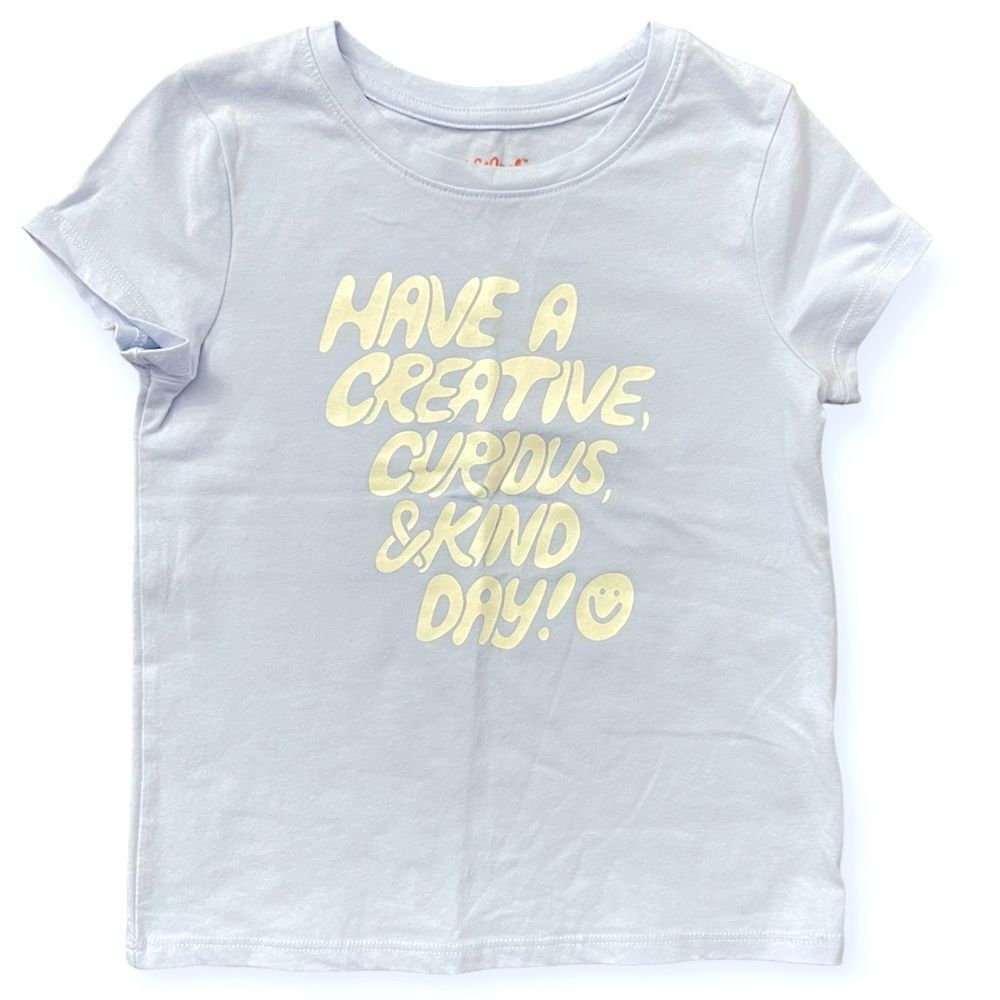 Cat & Jack Girl’s Blue HAVE A CREATIVE, CURIOUS, & KIND DAY Crewneck Graphic Tee - Picture 7 of 7